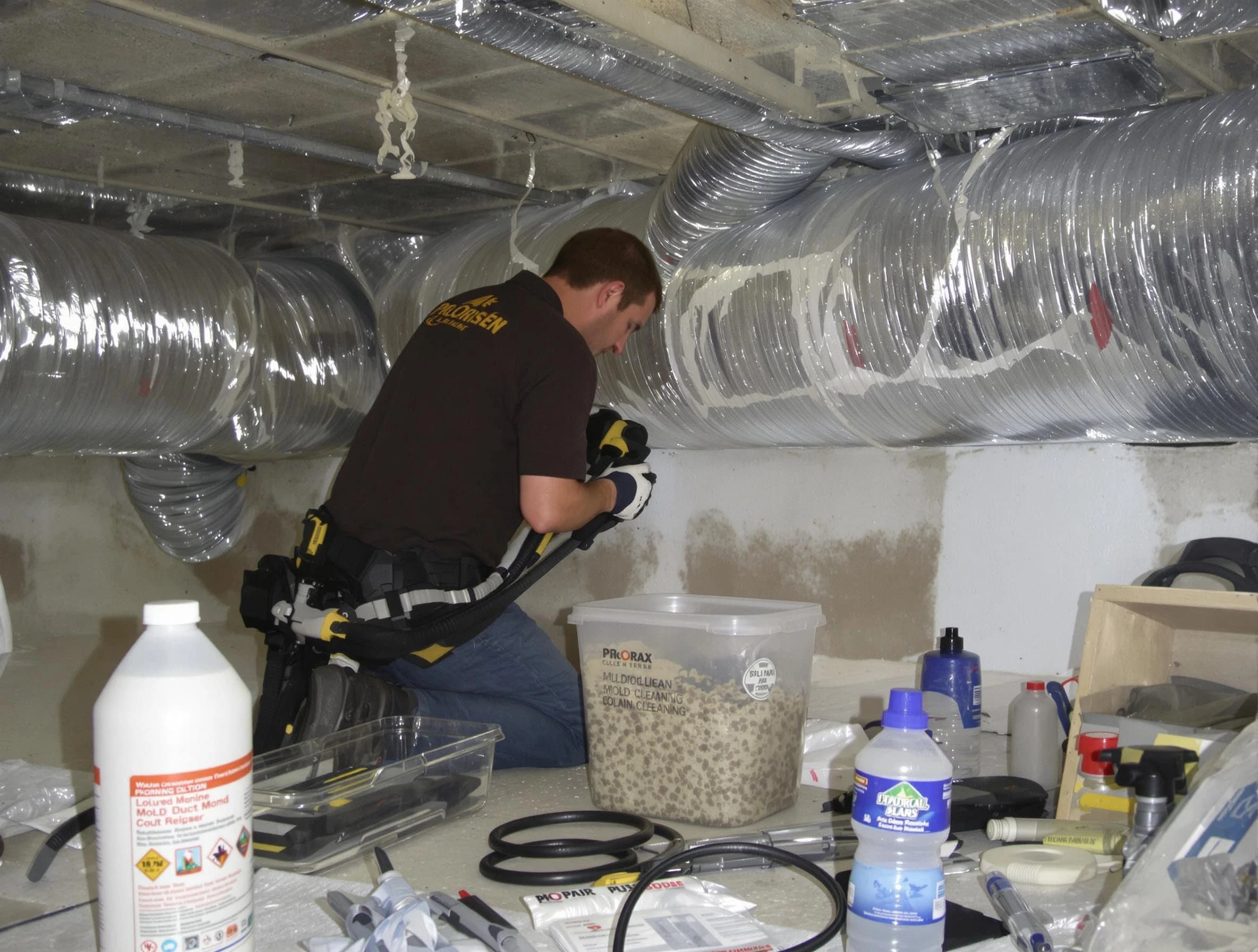 Wellsville Air Duct Cleaning specialist performing professional mold removal from air ducts in Wellsville