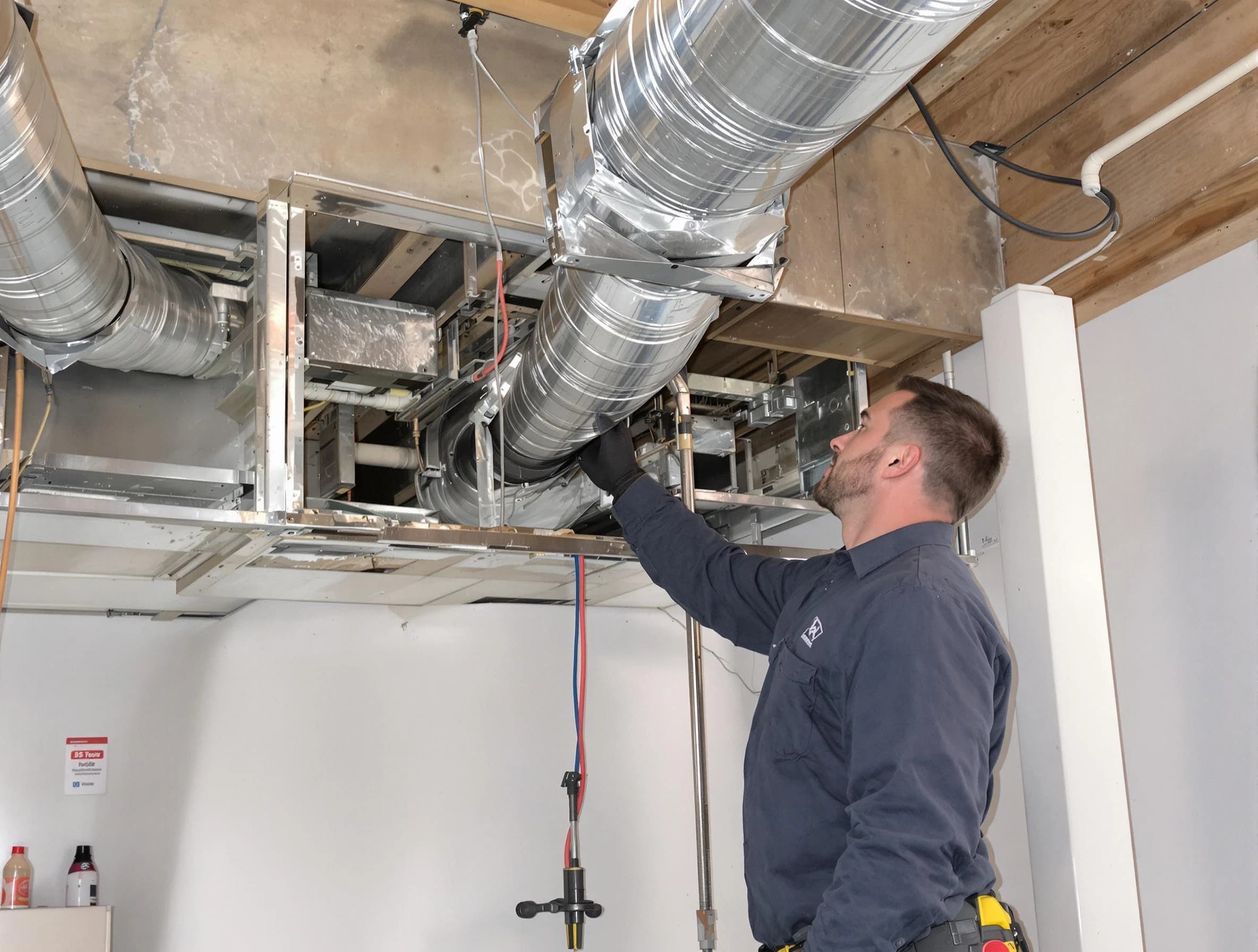 Wellsville Air Duct Cleaning technician performing professional air duct repair using specialized tools in Wellsville