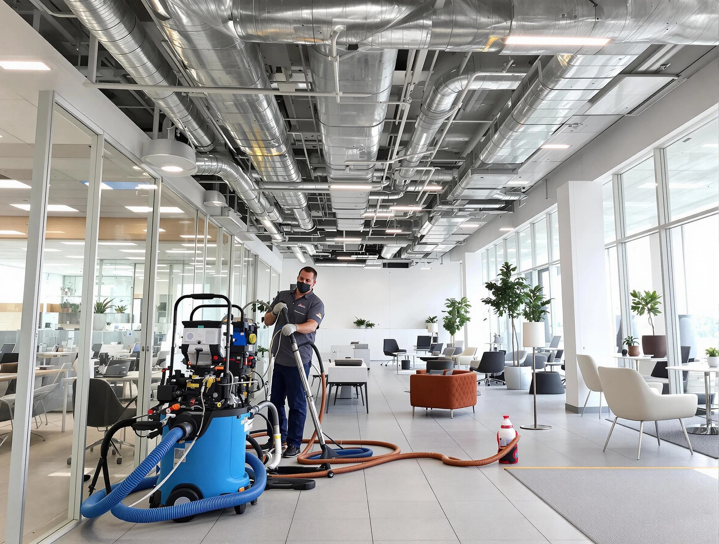 Wellsville Air Duct Cleaning team conducting comprehensive commercial duct cleaning at a business location in Wellsville