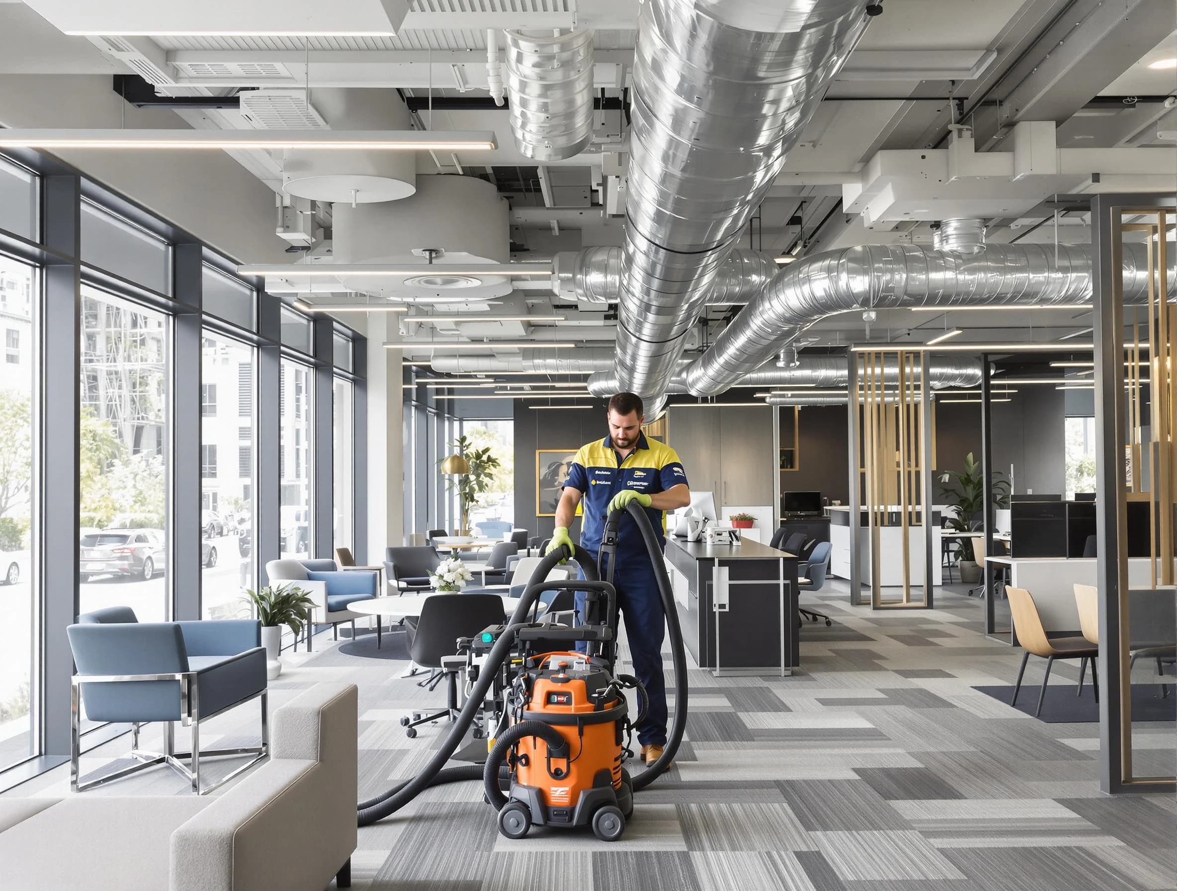 Wellsville Air Duct Cleaning team performing thorough commercial duct cleaning at a Wellsville business center
