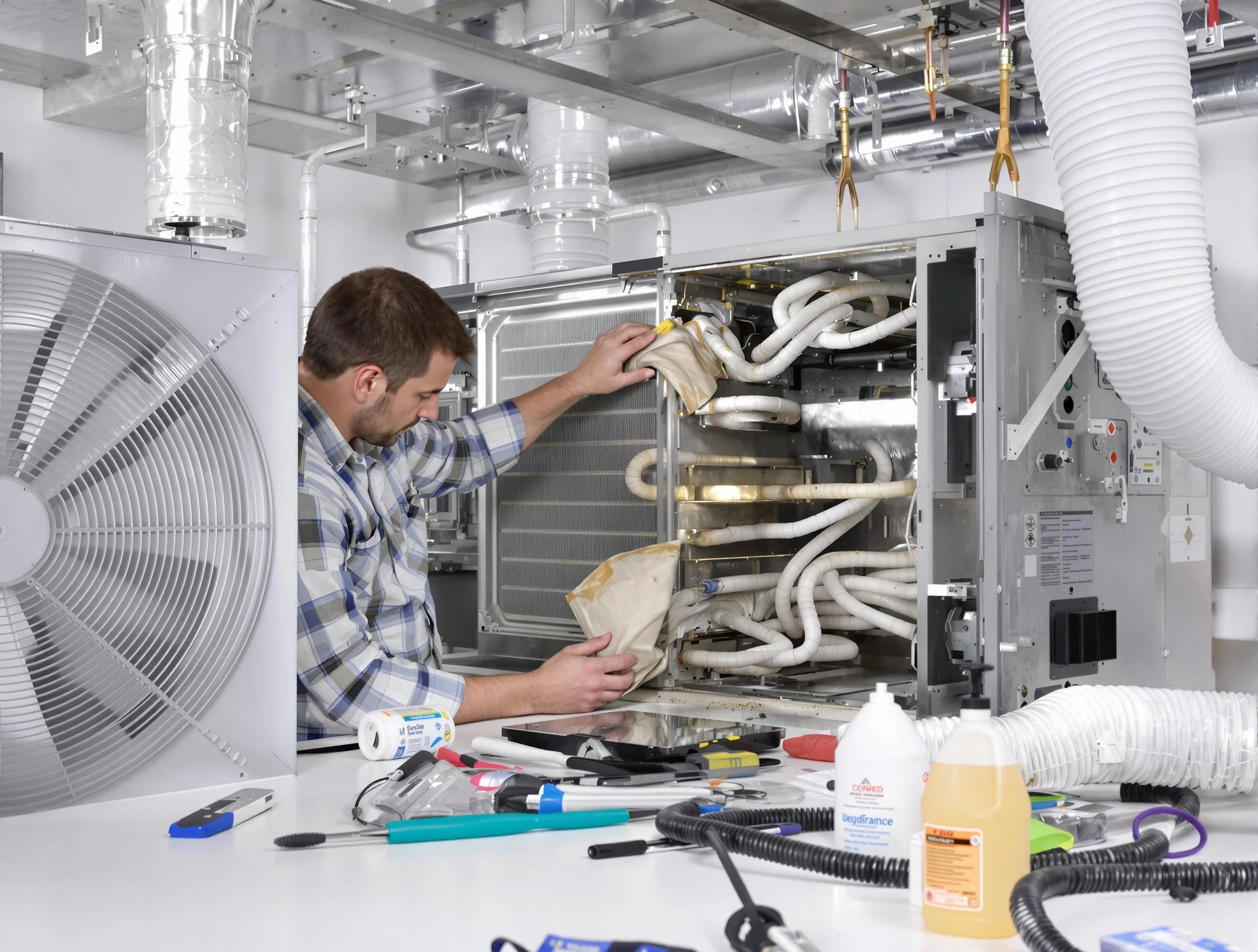 Wellsville Air Duct Cleaning specialist performing precision AC coil cleaning in Wellsville